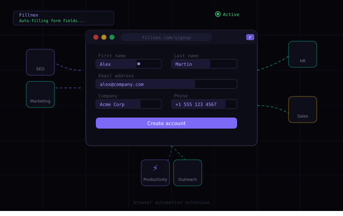 Browser automation extension automatically filling web forms